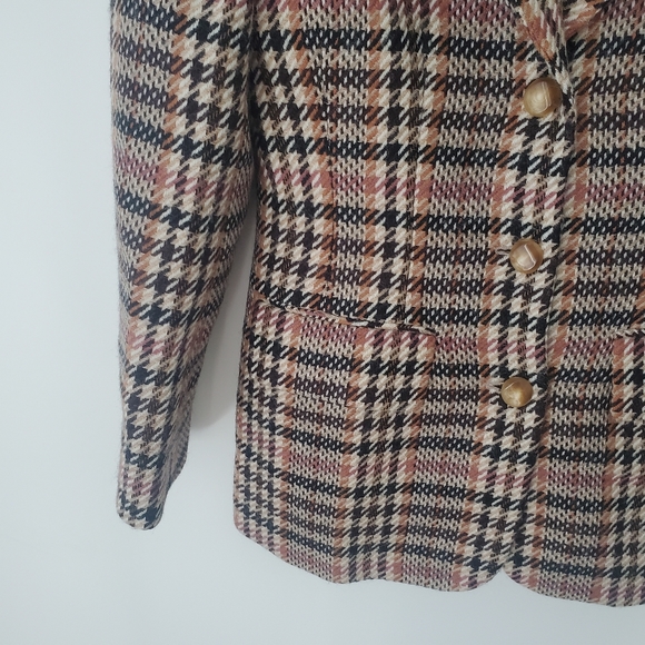 Vintage 100% wool Paola Riboni Brown Houndstooth blazer - Picture 5 of 14